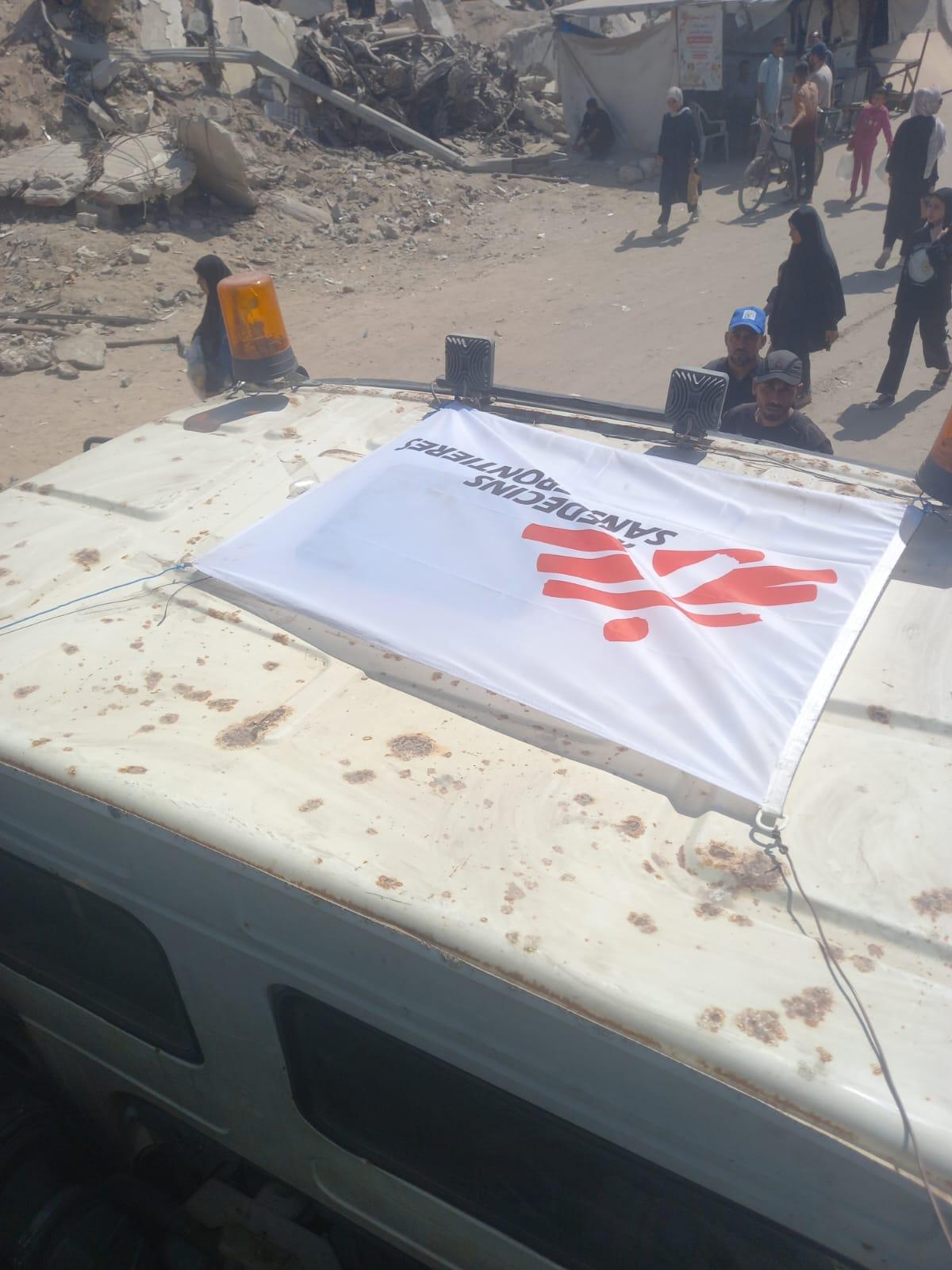 The water truck which came under attack by Israeli forces